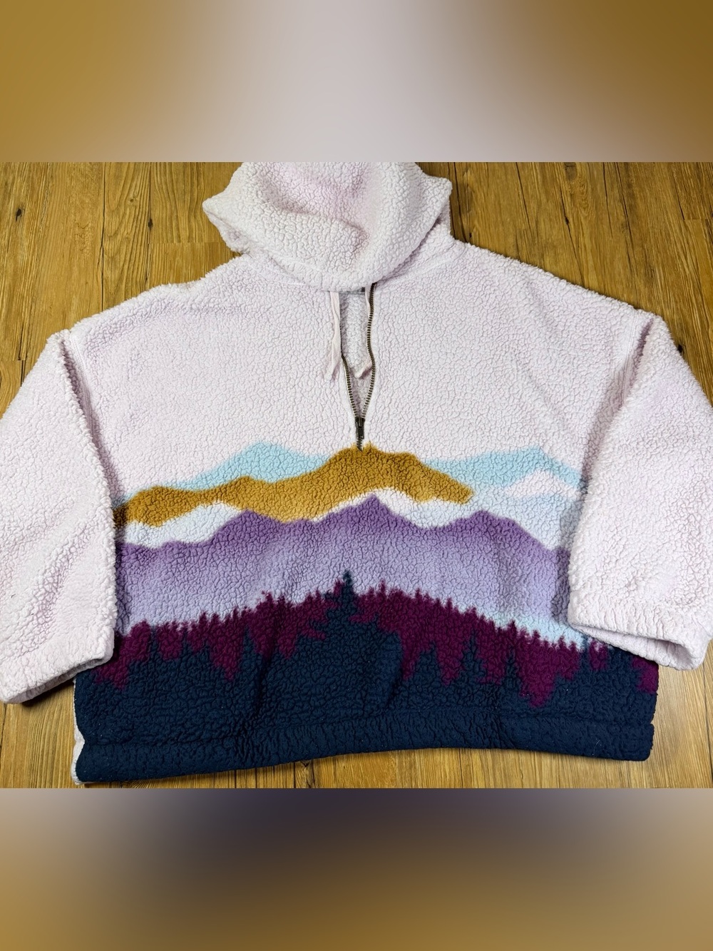 Arizona Jean Co Sherpa Hoodie XXL Pink Mountain Scenic Fleece Half Zip Pullover
